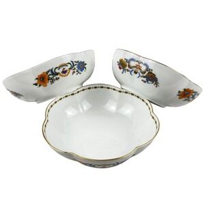 Ceralene Raynaud Limoges Vieux Chine 3 Melon Bowls 6.5" Scalloped Gold Trim